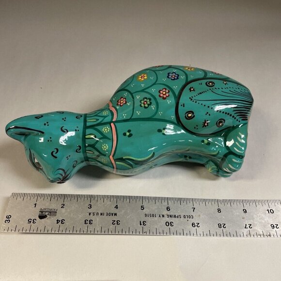 Walt Disney World  MEXICAN FOLK ART Cat Figurine TEAL Southwestern Clay Pottery - Picture 9 of 10